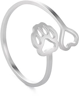 TEAMER Edelstahlring Herz Katze Pfote Blume Schlange Stern Musik Paar Ringe Verstellbarer Fingerring (Herz Pfote)