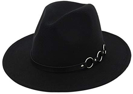 MILAX Chapeau en feutre Panama avec boucle de ceinture réglable en coton à large bord pour homme et femme, Noir , taille unique