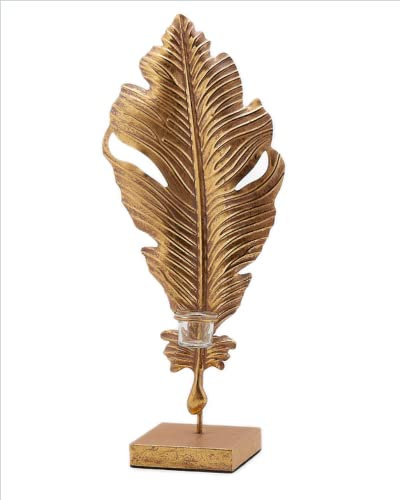 EDG PORTACANDELA Foglia BANANO con Porta TEALIGH Colore Oro H64X27X15 Colore : Oro