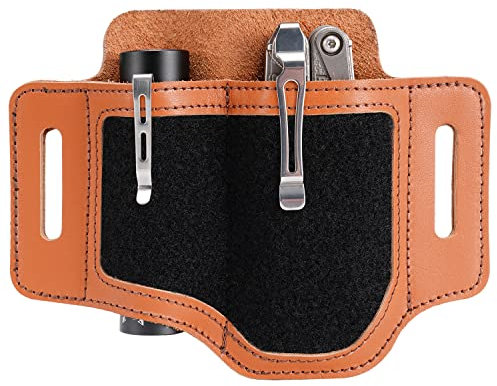 VIPERADE PL1 Lederscheide für Gürtel EDC Werkzeug Lederscheide für Herren, Messerscheide Leder Taschenlampe Holster Taschenlampe Gürtelabdeckung EDC Pocket Organizer (Hellbraun)