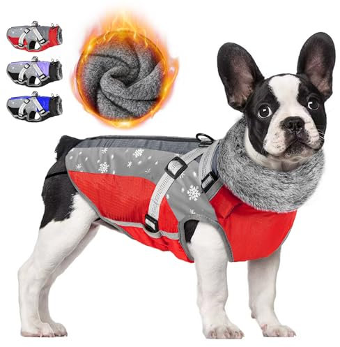 Nasjac Winter Hundemantel mit abnehmbarem Geschirr, wasserdichte Fleece warm hundejacke für kleine mittlere große Hunde, reflektierende einstellbare pelzige Hundekleidung Outdoor Hunter Weste