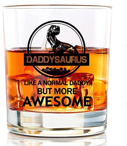 Daddysaurus Whiskey Glasses for Men - Father's Day Gift, Best Dad Gifts from Daughter Son, 10 oz