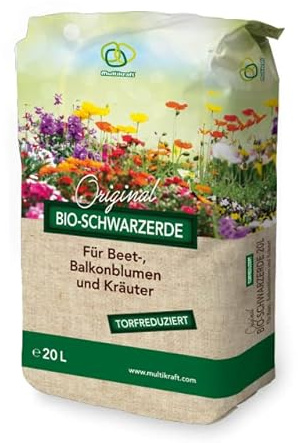 Multikraft Bio-Schwarzerde für Beet-, Balkonblumen und Kräuter 20 Liter mit Terra Preta-Technologie und Effektiven Mikroorganismen angereichert