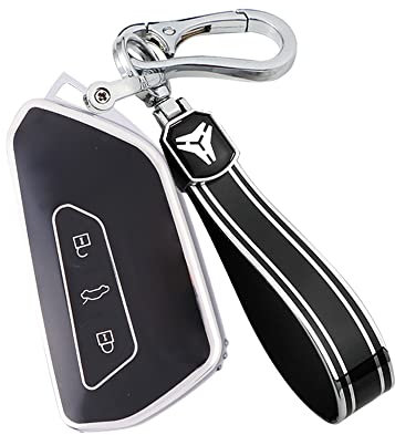 KUNIO Autoschlüssel Hülle Schlüsselcover Passt für VW Golf 8 R GTI GTE Atlas ID.3 ID.4 Crozz GTX ID.6X Leon MK4 Passt für Skoda Octavia TPU Schlüsselanhänger Schlüsseletui 3 Tasten Schwarz