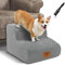 Myiosus Escalier pour Chien, Escaliers pour Chien à 2 Marches en Mousse Haute Densité Éponge avec Housse Amovible et Lavable, Rampe Antidérapant pour Animaux Chiens et Chats (Gris)