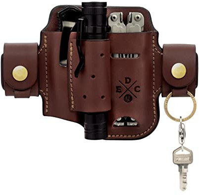 1791 EDC Heavy Duty Multitool Sheath, Leather EDC Organizer, Multitool Pouch for Belts also fits Knife, Flashlight, Keys - Compatible with Leatherman, Gerber, SOG Multitools - Action Snap, Chestnut