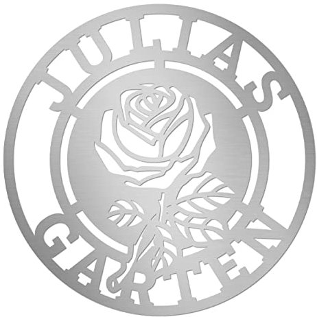 Bavarian-Steel - Edelstahl Deko Gartenschild Gartenschild mit Rose - Personalisiert mit Namen