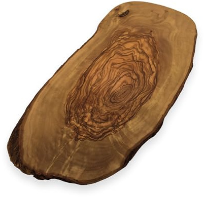Servierbrett rustikal Rustico - Handgefertigt aus Olivenholz, Länge 33 bis 35 cm, Vielseitiges Schneidebrett, Frühstücksbrett, Brotzeitbrett