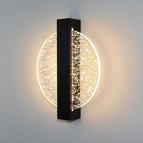 Comely LED Wandleuchten Innen Schwarz, 12W Rund Acryl Wandlampe Innen 3000K/4500K/6500K, Wandleuchte LED Modern Nachttischlampe für Wohnzimmer, Schlafzimmer, Treppenhaus, Flur