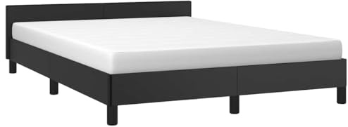 vidaXL Bed Frame with Headboard, Bed Base for Single, Mattress Foundation for Bedroom, Bedstead, Modern Style, Black 180x200cm Super King Faux Leather