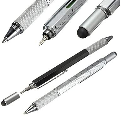 HUKITECH Premium Quality 6-in-1 Multi-Tool Screwdriver, Tape Measure, Spirit Level, Slotted Screwdriver, Star Screwdriver, Rubber Tip, Colour: Silver