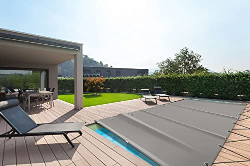 ANKO PLANEN Rechteckige Poolplane Rollschutz 680g/m² - für Sommer & Winter - Poolabdeckung rechteckig - wasserdicht & UV-beständig - grau RAL7037-3,5m x 7,5m
