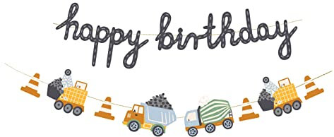 Süße DIY Partykette Baustelle Happy Birthday Bunte Fahrzeuge Laster Kran Betonmischer Girlande Deko Kindergeburtstag DIY Hängekette Geburtstag Junge 2 Meter, Made in EU