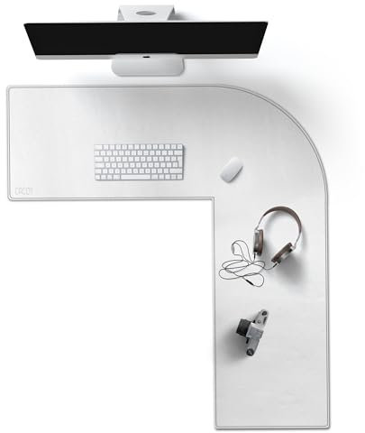 Cacoy PU Leather L-Shaped Desk Pad, Corner Computer Desk Mat for Home and Office, (90cm+100cm) x33cm L Shaped Gaming Keyboard Mouse Pad, White