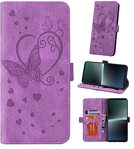 Auslbin Sony Xperia 1 V 6.5 Phone Case, Butterfly Style Mobile Cover PU Leather Flip Case for Sony Xperia 1 V 5G, Purple