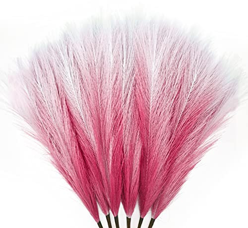 MultiValue 6 Pcs Pampasgras Dekoration, 17,7 Zoll Flauschige Künstliche Pompous Grass Boho Dekor Nicht Haarend Faux Pampas Grass künstliche Bulrush Floral Federn für Boho Hochzeit Dekoration (Rosa)