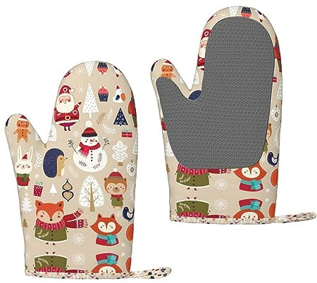 Set di 2 guanti da forno con simpatici animali con stampa pupazzo di neve, guanti da forno in silicone resistenti al calore fino a 500 F guanti da forno da cucina presina per cucinare
