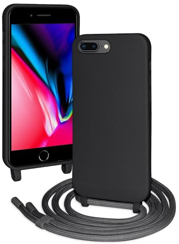 FERLAN Compatible with iPhone 6 Plus/7 Plus/8 Plus Crossbody Lanyard Case,Liquid Silicone Protective Phone Case with Strap Adjustable Neck Cord Necklace Soft Cover for iPhone 6/7/8 Plus,black