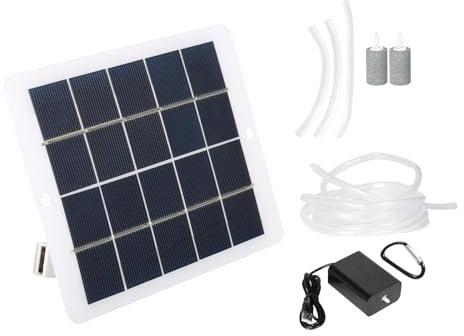 DEWIN Solar Luftpumpe Set, Solar Teichbelüfter 5W 5V Solarpanel Angelwasser Sauerstoffpumpe tragbarer Teich Aquarium Luftbelüfter