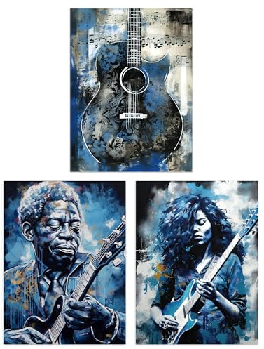 Artery8 Set of 3 Prints Rhythm and Blues Musician Guitar Music Pack of 3 A4 Poster Wall Art Prints