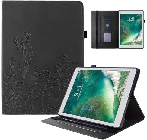 CXTCASE Funda Carcasa Compatible con iPad 9.7 2018/2017 (iPad 6./5. Generation)/iPad Air 2/iPad Air 1, Ultra Slim PU Protectora Carcasa Smart Case Compatible con iPad 9.7 2018/2017, Negro