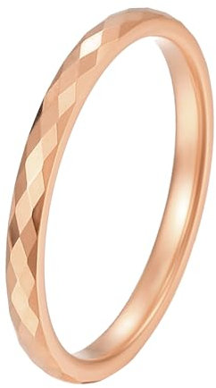 Flongo Ehering Damen Ring Rosegold: Frauen Ringe Hochzeit Paare Rings für Partner Pärchen Versprechen Verlobung Trauringe Wolfram Schmuck Geschenk Partnerringe für couple Valentinstag 2mm breit