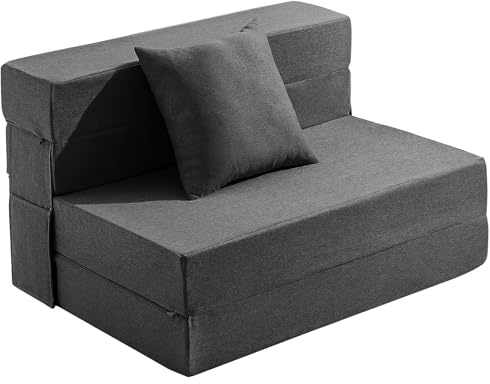 JKMAX Klappbares Schlafsofa für Doppelbett, 4-in-1-Schlafsessel mit Kissen, hochdichter Memory-Schaum, ausklappbares Klappbett mit waschbarem, modernem Leinenbezug für Wohnung (dunkelgrau)