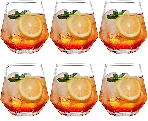 BEVKAF Verres à Whisky Diamant, Verre à Whisky 300 ML, gobelet à jus d'eau, Verre à Scotch incliné (Lot de 6 Transparent)