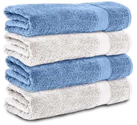 Komfortec 4er Handtücher 50x100 cm Set aus 100% Baumwolle, Frottee, Weich, Hellblau/Weiß