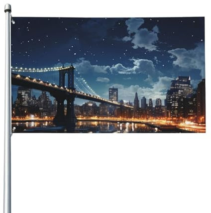 Moon Light New York City Druck Flagge Banner 90 x 152 cm Einfache Installation verblasst nicht leicht hängende Flagge für drinnen und draußen Garten Hof Dekor Flaggen