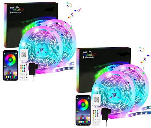 Homefire Led Streifen 30M RGB LED Strip Bluetooth 2ER LED Lichterkette Selbstklebend mit APP und Fernbedienung Smart Lichtband Timer Lichtband Fernseher Musik Sync LED Band für Zuhause Party