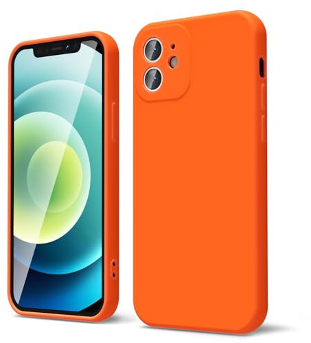 oakxco für iPhone 12 Hülle Silikon Case mit Kameraschutz, Ultra Dünn Bunt Handyhülle Mädchen, Einfarbig Handy Hülle Slim Schutzhülle, Matt TPU Weich Gummi Glatt Silikonhülle Bumper, Neon Orange