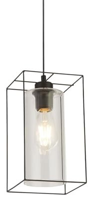 Licht-Erlebnisse Hängeleuchte eckig B: 15 cm H: max. 132 cm verstellbar Metall Glas in Schwarz Klar für E27 Pendelleuchte Küche Hängelampe Esszimmer