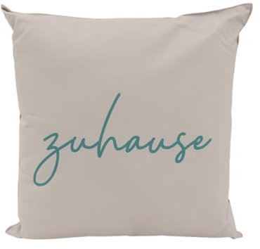 CB Home & Style Outdoor Garten Kissen Wasserabweisend 45x45cm mit Füllung Schriftzug Zuhause (Zuhause - beige/Petrol)