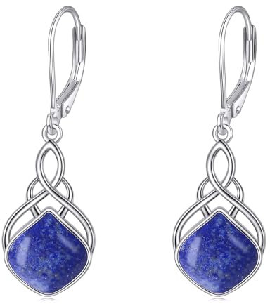 Lapislazuli Ohrringe Sterling Silber Irischer keltischer Knoten Tropfen Ohrringe Lapis Leverback Ohrringe Schmuck Weihnachtsgeschenke für Damen Mädchen