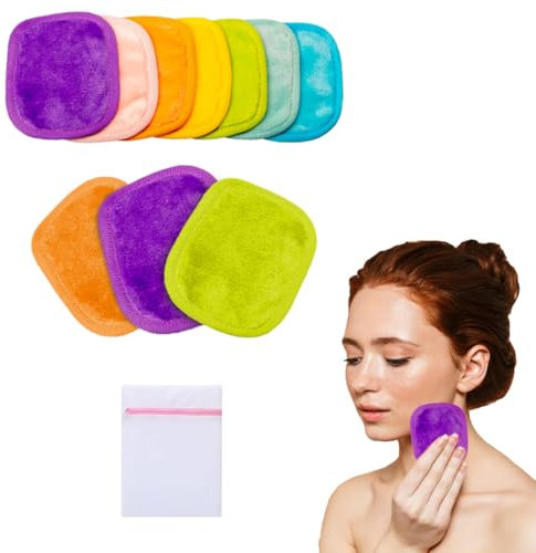 Belleaura - Lingettes Démaquillantes Lavables Réutilisables - 7 Pads Couleur Rainbow + Sac à Linge Offert - Nettoyage Exfoliant Visage Sans Produit, Démaquillage à l'Eau