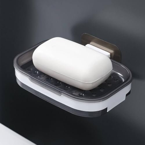 Strong Suction Soap Dish Holder Bathroom Shower Bath Net Drain Case Tray Box (gray)