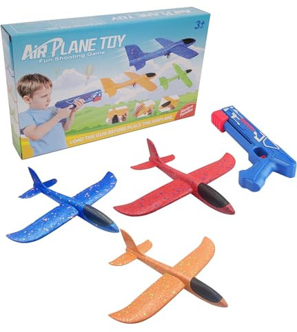 Glurak Flugzeug-Schaumstoff-Spielzeug für Kinder, 3 Stück Flugzeuge, mit Katapult-Werfer, Outdoor-Spiel