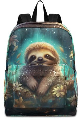 Mnsruu Reiserucksack mit süßem Faultier-Blumenmotiv, leichter Rucksack, Schulrucksack, Tagesrucksack für Erwachsene, Teenager, Studenten, Jungen, Mädchen, Niedliche Faultier-Blumen, One size