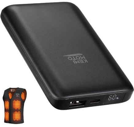 KEMIMOTO Batterie 5 V 10 000 mAh pour Gilet Chauffant, Veste et téléphone Portable, Noir, S