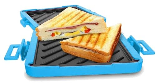 Microwave Toastie Maker - Microwave Toastie Sandwich Maker, Micro Munchy Microwave Toastie Maker, Microwave Toast Maker, Microwave Split Design Toastie MakerWith Adjustable Silicone Straps (Blue)