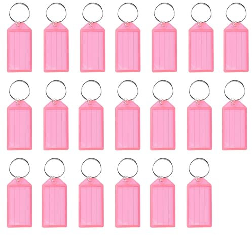 Lot de 20 porte-clés avec étiquettes colorées avec anneaux fendus pour clés, étiquettes de porte-clés avec anneau pour bagages, nom d'animal de compagnie et bureau, rose