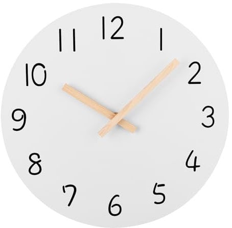 Plumeet Extra Große Wanduhr, 40.6cm Rahmenlose Hölzerne Wanduhren mit Leisem Quarzwerk, Rustikale Landhaus-Walnuss-Uhren Dekorativ für Küche Schlafzimmer Wohnzimmer, Weiß