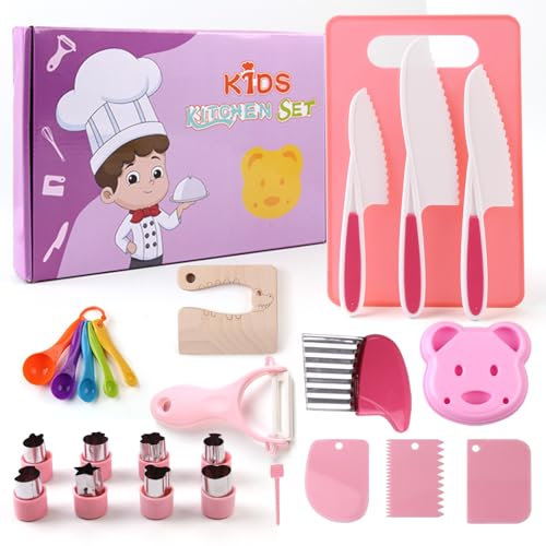 UIOK - Cuchillo de cocina infantil de 25 piezas, kit Montessori de 3 años, utensilios de seguridad para cortar frutas y verduras