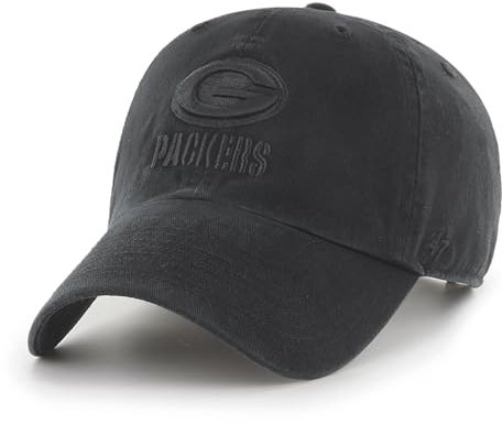 '47 NFL Green Bay Packers Clean Up Unisex-Baseballkappe, Verstellbarer Riemenverschluss, Einheitsgröße, Team Logo, Farbe Schwarz