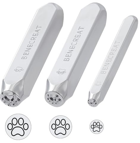 BENECREAT 3-teiliges Metallstempelset mit Hundepfoten-Design, 3/5/7mm Metallstempel zum Stanzen und Stempeln für DIY-Schmuckhandwerk, Weihnachtskarten, Scrapbook-Zubehör