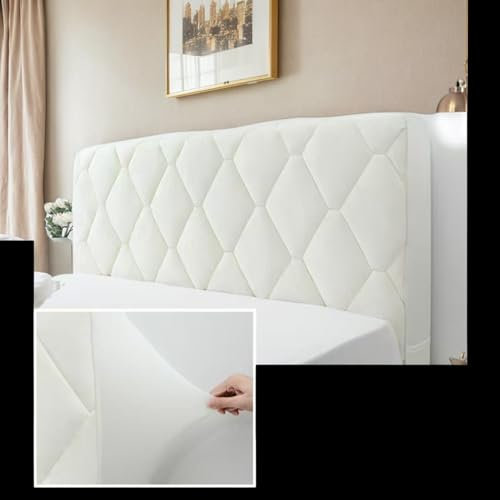 DOSYCOVUR Dehnbarer Samt Kopfteil Bezug Gepolstertes Kopfteil Kissen Schutz Überzug Für Bett Kopfteil Schutz Für Einzelbett King Doppelbett Waschbar,Weiß,140cm