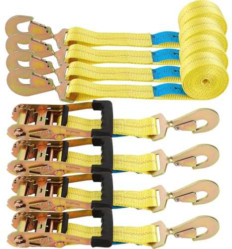 DAJAVE 4 Stück 50mm x 3m Spanngurt Autotransport, Spanngurt für Auto Transport 3m, 5000daN, Spanngurte mit Ratsche und Haken für PKW Trailer Radsicherung