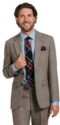 Dobell Mens Brown Herringbone Tweed Suit Jacket Regular Fit Wool Blend