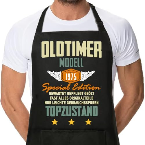 Sugeru Kochschürze-1975,Schürze mit 2 Taschen | geschenke 50 geburtstag herren damen | Wasserdicht Küchenschürze,Kochen Backen Grillen für Haus,Restaurant,Verstellbare Kinderschürze (1975 geburtstag)